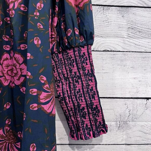 Farm Rio x Anthropologie Puff-Sleeve V Neck Midi Dress Size Small Floral New - Picture 7 of 14
